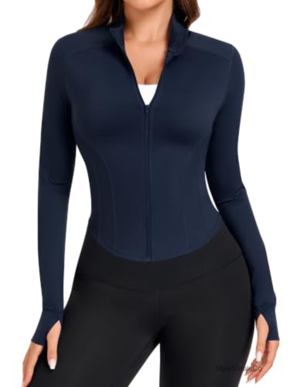 Women's Cropped Slim Fit Full Zip Athletic Workout Jacket